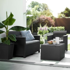 Keter Emma 4 Seater Lounge Set With Storage Table - Graphite Keter Emma 4 Seater Lounge Set With Storage Table - Graphite