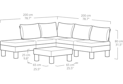 Keter Elements 5 Seater Modular Lounge Set Moss Green Cushions - Ashwood Brown