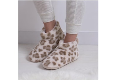 Totes Isotoner Faux Fur Animal Print Short Boot Slippers Large (3118HANIL)