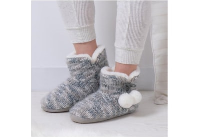 Totes Isotoner Knitted Boot Slippers W/pom Grey Large (3122HGRYL)