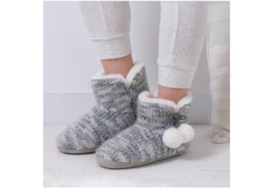 Totes Isotoner Knitted Boot Slippers W/pom Grey Small Totes Isotoner Knitted Boot Slippers W/pom Grey Small