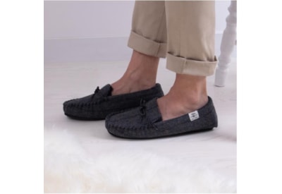 Totes Isotoner Wool Blend Herringbone Moccasin Slippers Navy Small (3232HNAVS)