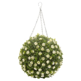 Faux Decor Topiary White Rose Ball 30 Cm