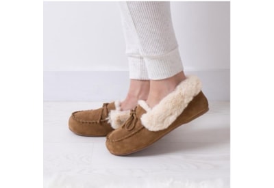 Totes Isotoner Suede Fur Lined Moccasin Tan Size 6 (95649TAN6)