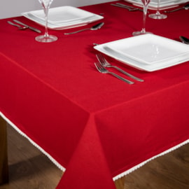 Premier Red Tablecloth w Pom Pom Edge 2x1.3m (AC231483)