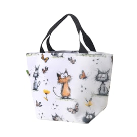 Eco Chic White Whimsy Cats Lunch Bag