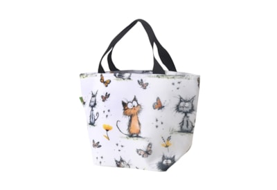 Eco Chic White Whimsy Cats Lunch Bag