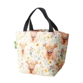 Eco Chic Beige Floral Highland Cow Lunch Bag