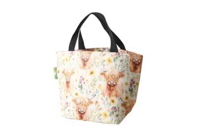 Eco Chic Beige Floral Highland Cow Lunch Bag