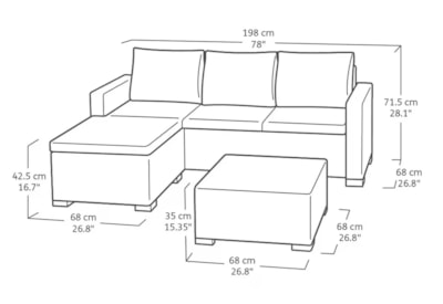 Keter California 3 Seater Chaise Longue Lounge Set - Graphite