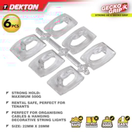 Dekton Geckogrip Clear Cable Hooks 6Pc