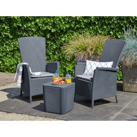 Keter Vermont Balcony Set with Reclining Backrest & Storage Table - Graphite