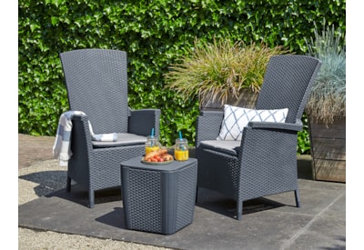 Keter Vermont Balcony Set with Reclining Backrest & Storage Table - Graphite