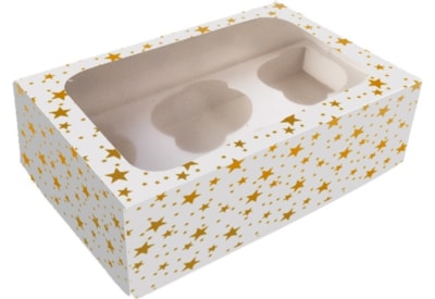 6 Hole Cupcake Box Gold Stars 6 Hole Cupcake Box Gold Stars