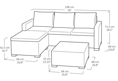 Keter California 3 Seater Chaise Longue Lounge Set - Cappuccino