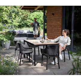 Keter Signature Porto 160Cm Table + Elisa Dining Chair Set Of 6 - Ashwood Brown Keter Signature Porto 160Cm Table + Elisa Dining Chair Set Of 6 - Ashwood Brown