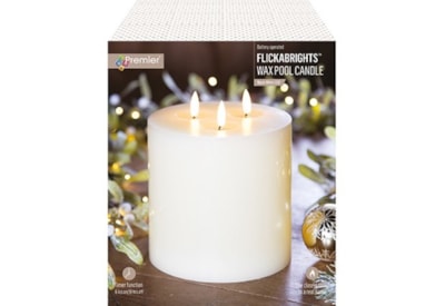 Premier 3 Flame Flickabright Candle Cream 15cm
