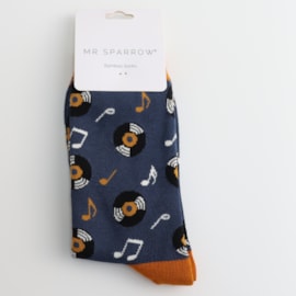 Mr Sparrow Bamboo Socks Vinyl Music Navy Mr Sparrow Bamboo Socks Vinyl Music Navy