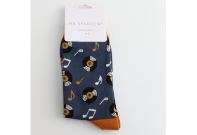 Mr Sparrow Bamboo Socks  Vinyl Music Navy