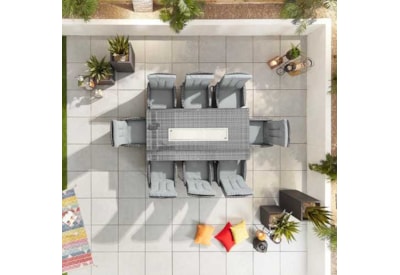 Nova Ruxley 8 Seat Dining Set & Fire Pit 2m x 1m Rectangular Table Grey