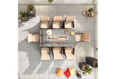 Nova Sienna 8 Seat Dining Set & Fire Pit 2m x 1m Rectangular Table Brown