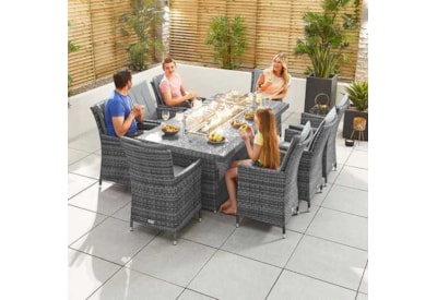 Nova Sienna 8 Seat Dining Set & Fire Pit 2m x 1m Rectangular Table Grey