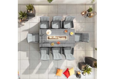 Nova Sienna 8 Seat Dining Set & Fire Pit 2m x 1m Rectangular Table Grey