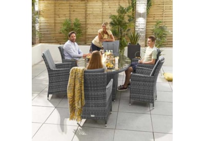 Nova Sienna 6 Seat Dining Set & Fire Pit 1.8m x 1.2m Oval Table Grey