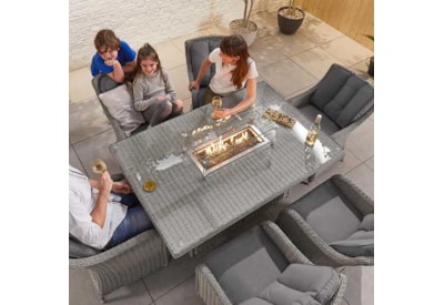 Nova Camilla 6 Seat Dining Set & Fire Pit 1.5m x 1m Rectangular Table White Wash