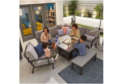 Nova Compact Vogue Corner Dining Set & Firepit Table & Lounge Chair & Bench Grey