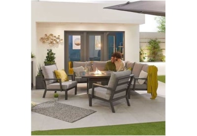 Nova Compact Vogue Corner Dining Set & Firepit Table & 2 Lounge Chairs Grey