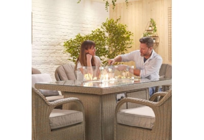 Nova Leeanna 6 Seat Dining Set & Fire Pit 1.5m x 1m Rectangular Table Willow