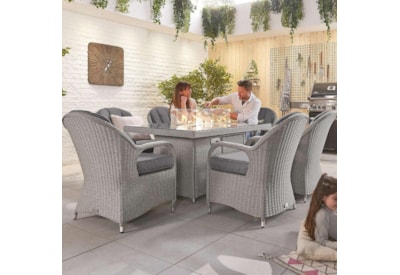 Nova Leeanna 6 Seat Dining Set & Fire Pit 1.5m x 1m Rectangular Table White Wash