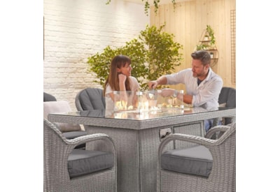 Nova Leeanna 6 Seat Dining Set & Fire Pit 1.5m x 1m Rectangular Table White Wash
