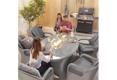 Nova Leeanna 6 Seat Dining Set & Fire Pit 1.8m x 1.2m Oval Table White Wash