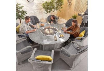 Nova Heritage Leeanna 8 Seat Dining Set & Fire Pit 1.8m Round Table White Wash