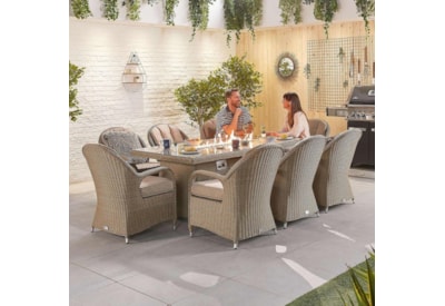 Nova Leeanna 8 Seat Dining Set & Fire Pit 2m x 1m Rectangular Table Willow