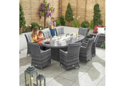 Nova Sienna 8 Seat Dining Set & Fire Pit 2m x 1.2m Oval Table Grey