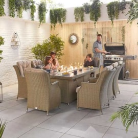 Nova Thalia 8 Seat Dining Set & Fire Pit 2m x 1m Rectangular Table Willow