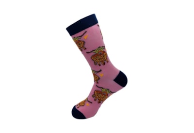 Eco Chic Pink Highland Cow Bamboo Socks 4-8 (SK11PK)