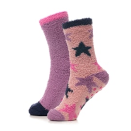 Ladies 2pk Design Cosy Socks With Gripper Ladies 2pk Design Cosy Socks With Gripper