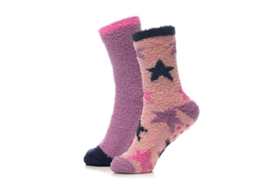 Ladies 2pk Design Cosy Socks With Gripper Ladies 2pk Design Cosy Socks With Gripper