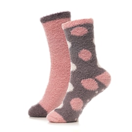 Ladies 2pk Design Cosy Socks With Gripper Ladies 2pk Design Cosy Socks With Gripper