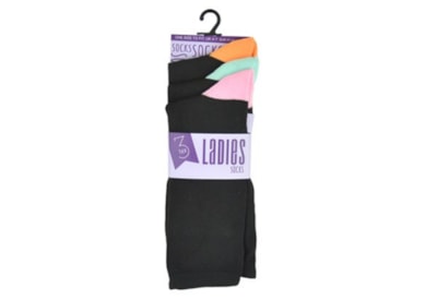 Ladies 3 Pack Contrast Heel Sock (SK242A)