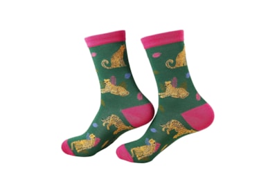 Eco Chic Green Big Cat Bamboo Socks 4-8 Eco Chic Green Big Cat Bamboo Socks 4-8