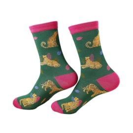 Eco Chic Green Big Cat Bamboo Socks 4-8