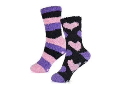 Ladies 2 Pack Design Cosy Socks (SK977A)