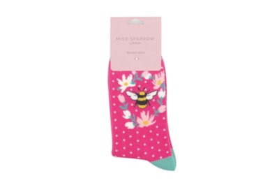 Miss Sparrow Bumble Bee Wreath Socks Hot Pink (SKS409HOTPINK)
