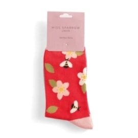 Miss Sparrow Bees & Flowers Socks Red (SKS415RED)