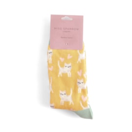 Miss Sparrow Sleepy Cats Socks Yellow (SKS424YELLOW)